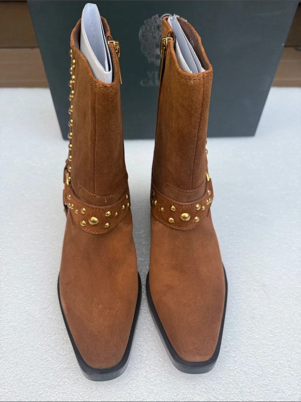VINCE CAMUTO Roista Brown Suede Ankle Studded Boots 5.5 Western New